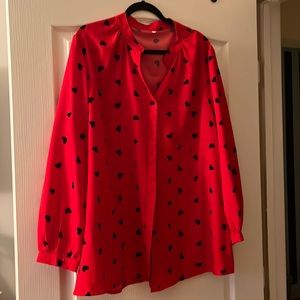 SHIEN RED LONG SLEEVE BLOUSE WITH HEARTS
